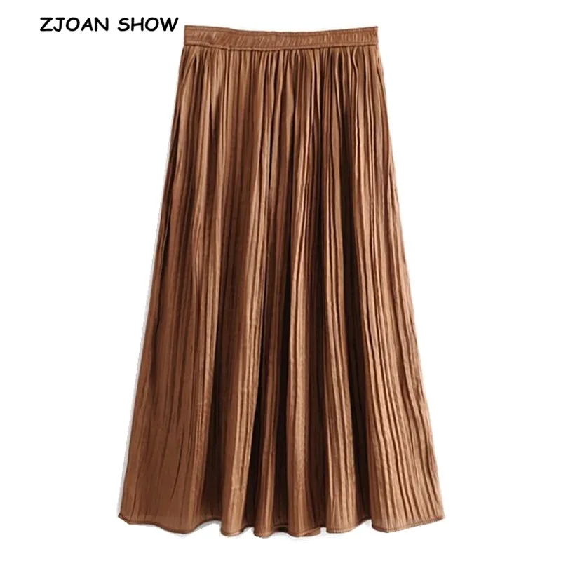 2019 винтажная яркая Юбка миди плиссированная юбка из искусственного шелка новые