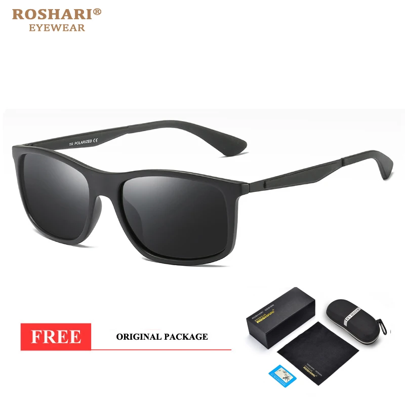 ROSHARI поляризованные солнцезащитные очки TR90 модные ретро солнцезащитные очки для мужчин и женщин - Цвет линз: C2 BLACK-BLACK