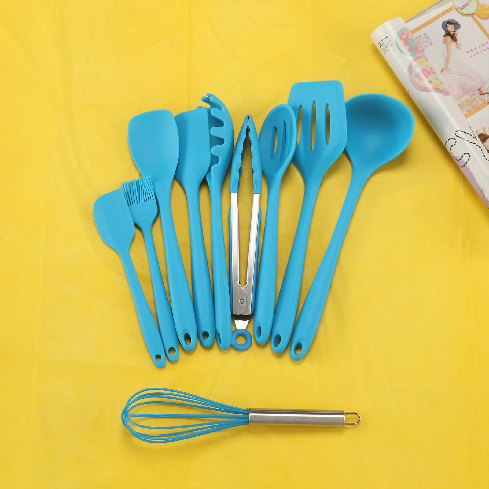 Синий 10pcs Kitchen Silicone Non-stick Cooking Spoon Spatula Ladle Egg Beaters Utensils Kitchenware Set Accessories Supplies - Цвет: Синий