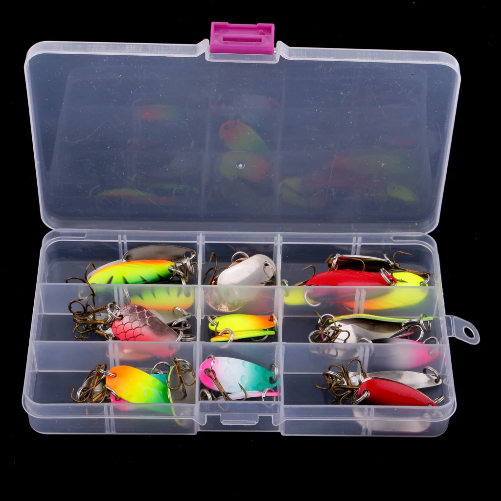 30pcs Spoon Fishing Lures Bass Trout Salmon Lure Metal Bait Spinner Baits