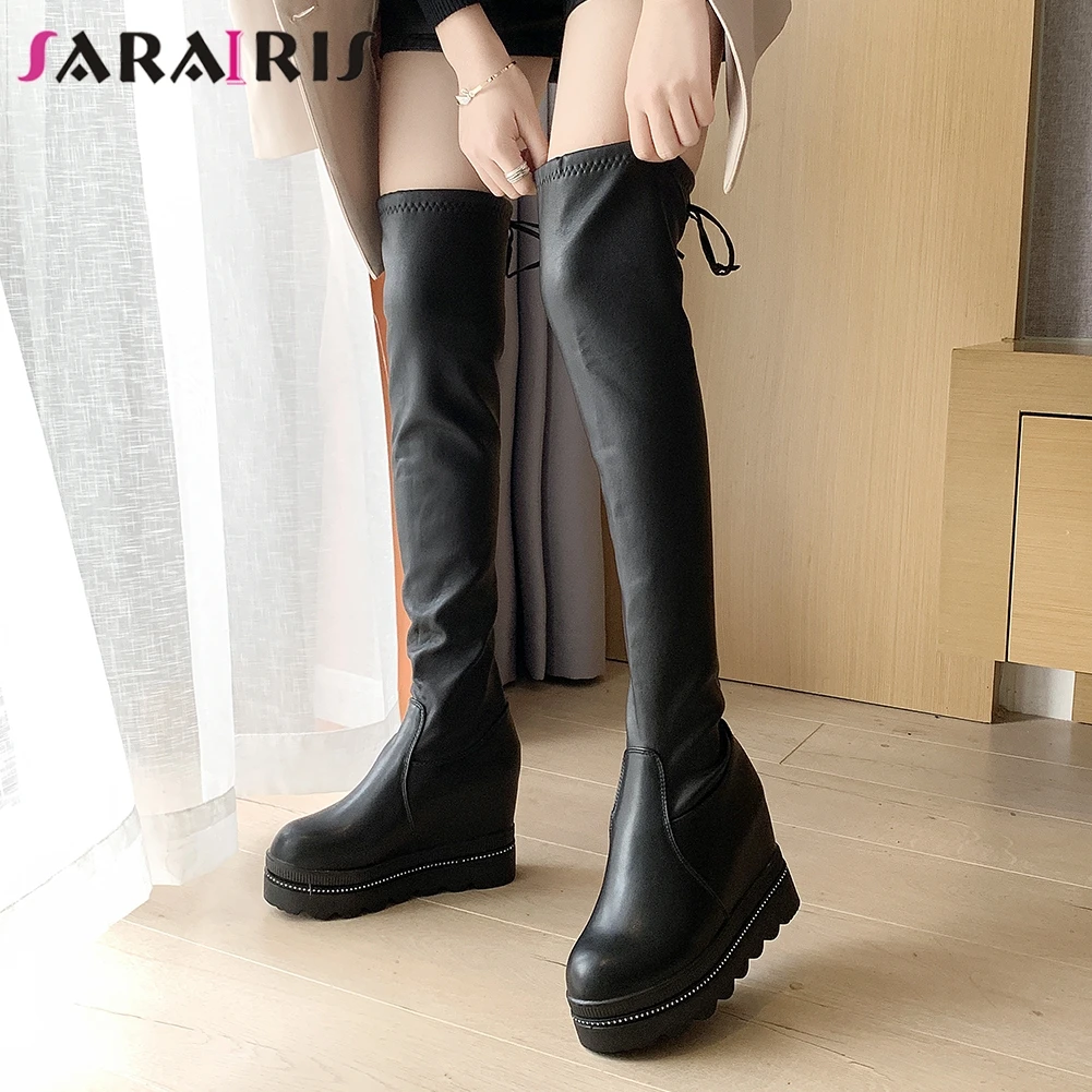 

SARAIRIS Female Elegant Platform Thigh High Boots High Heel Spring Boots Women Sweet Height Increase over-the-knee Shoes Woman