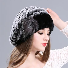 Новые Элегантные зимние шапки из натурального меха, женская шапка, шапки из меха кролика, берет в полоску, натуральная лохматая эластичная теплая мягкая шапка, женская шапка из настоящего меха