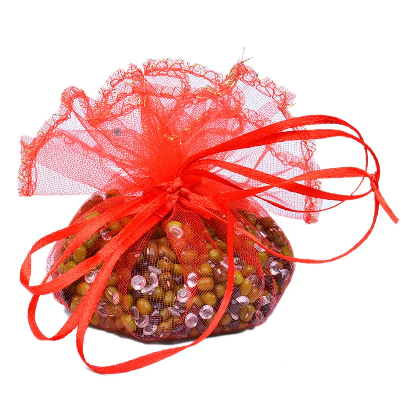 100pcs/lot 25cm Round Drawstring Organza Bags Christmas Chocolate Candy Bag Wedding Party Gift Packaging Pouches 12 Colors