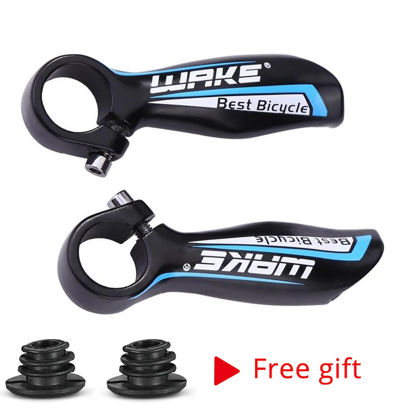 blue 1 pair WAKE 1 пара ручка бар конец MTB велосипед 22,2 мм маленький вспомогательный Руль Горная дорога велосипед рога на велосипедный руль алюминиевый сплав 110 мм - Цвет: blue 1 pair