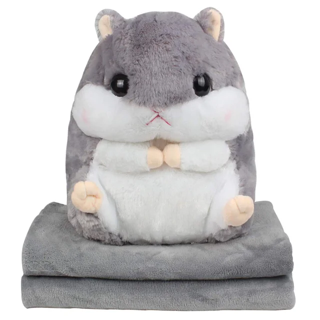 2 In 1 Cartoon Hamster Cushion Blanket Set Cute Plush Stuffed Throw Pillow With Blanket Toy Home Office 5 Colors Women Men Gifts