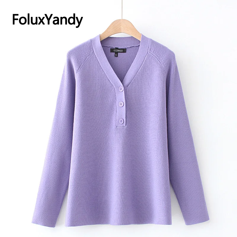 

Solid V-neck Sweater Women Plus Size XXXL 4XL Casual Long Sleeve Spring Autumn Sweaters KKFY5156