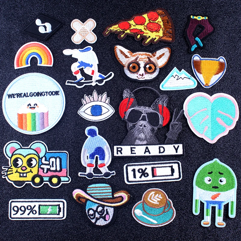 

Pulaqi Hippie Cat Pizza Patch Cartoon Anime Gremlins Patch Embroidered Iron On Patches For Clothing Appliques Stripes Stickers