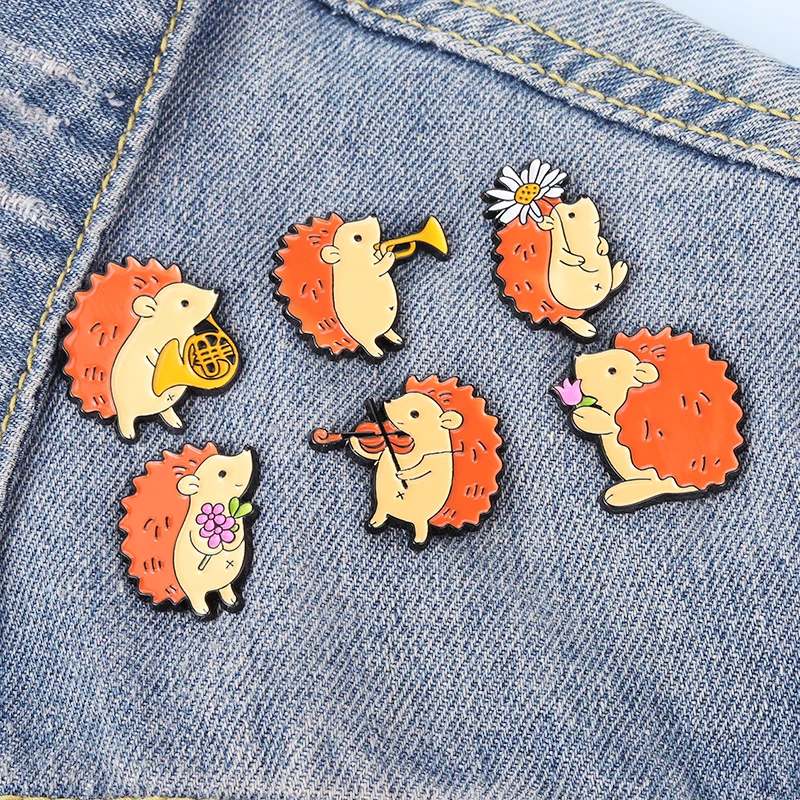 Musical instrument floral brooches saxophone violin badges hedgehog band lapel enamel pins bag hat backpack accessories jewelry