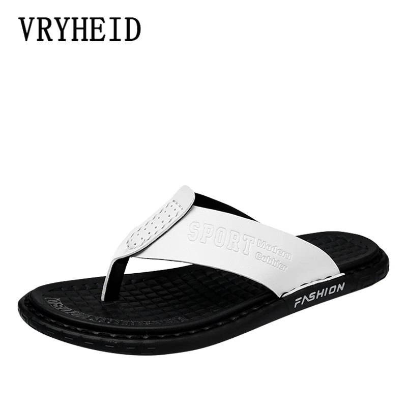 

VRYHEID 2020 New Summer Leather Men Flip Flops Fashion Non-slip Beach Slippers Outdoor Sandals Comfort Casual Shoes Size 38-45