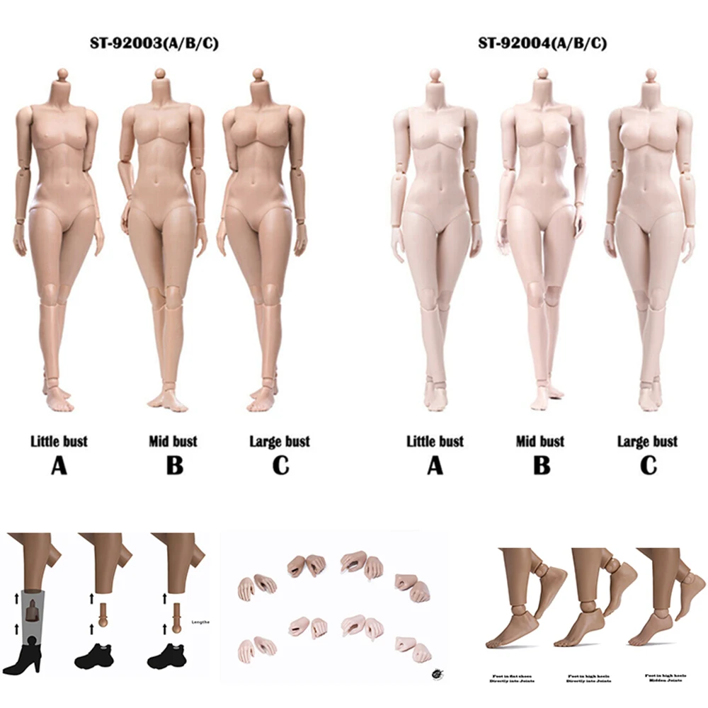 1//6 Scale Pale Skin Female Body Rubber Middle Chest 12/" Action Figure Toys Model
