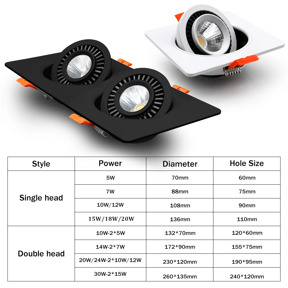 downlight quadrado 10w 14 20 24 luz