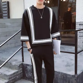 

Casual suit men's summer new seven-sleeved shirts & pants loose Korean two-piece suit trendy student clothes set dropshipping