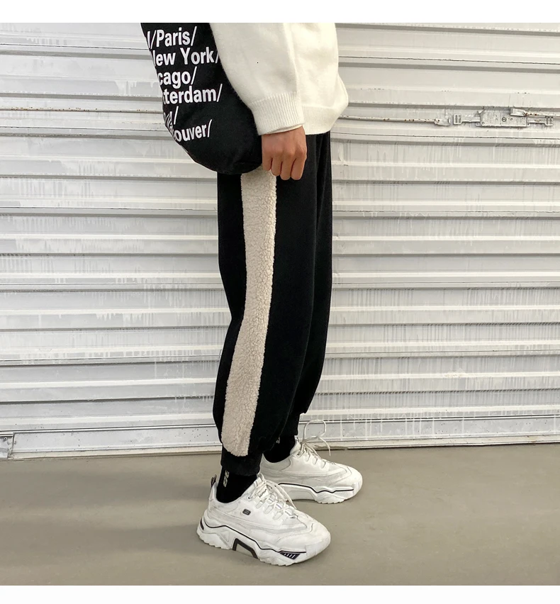 Men's Thickening Lamb Leisure Haren Pants Cotton Casual Pants Black Color Trousers Active Elastic Hip Hop Joggers Sweatpants