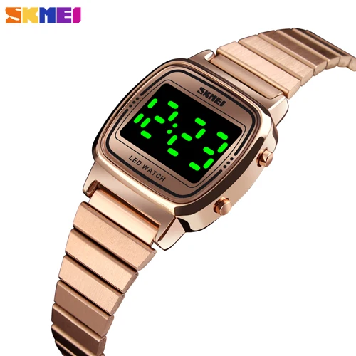 Rose Gold watch SKMEI новые роскошные Цифровые женские наручные часы Повседневный светодиодный светильник дисплей женские часы модные водонепроницаемые женские часы Reloj Mujer - Цвет: Rose Gold watch