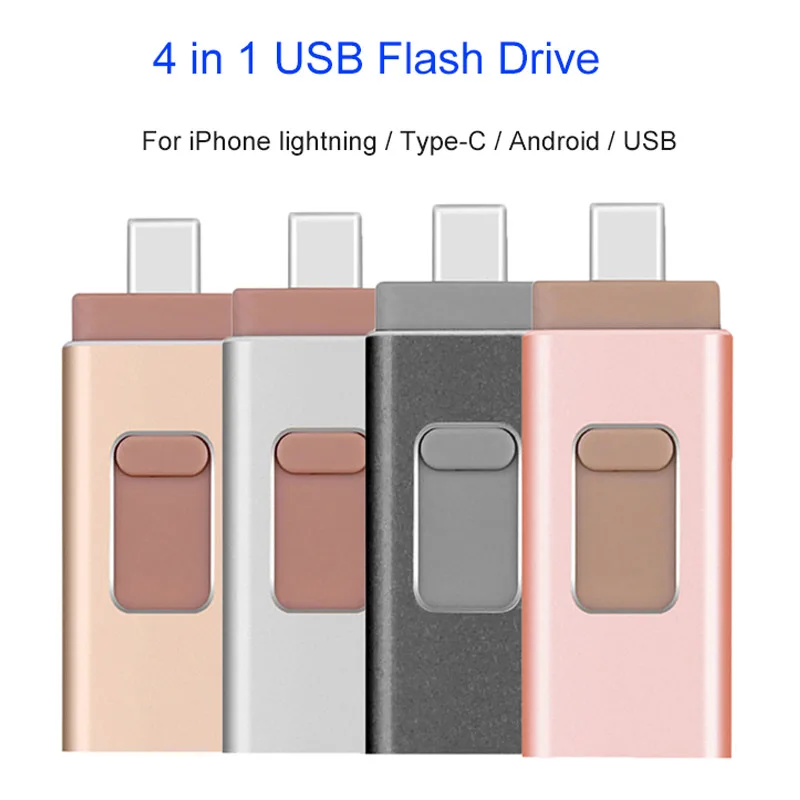 4 в 1 iPhone USB флеш-накопитель 128 ГБ Флешка 256 Гб OTG флеш-карта памяти Usb 3,0 для iPhone Android сотовый телефон Micro usb type C