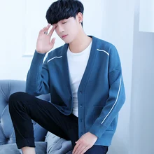 Мужской полосатый свитер с v-образным вырезом и длинным рукавом, Мужской Свободный кардиган, трендовые вязаные свитера