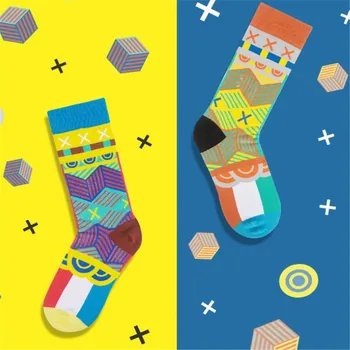 

1Pair Crew Socks Men Casual Socks Cotton Unique Cartoon Planet Funny Cute Cool Unisex Socks Mid Length Asymmetric AB Socks