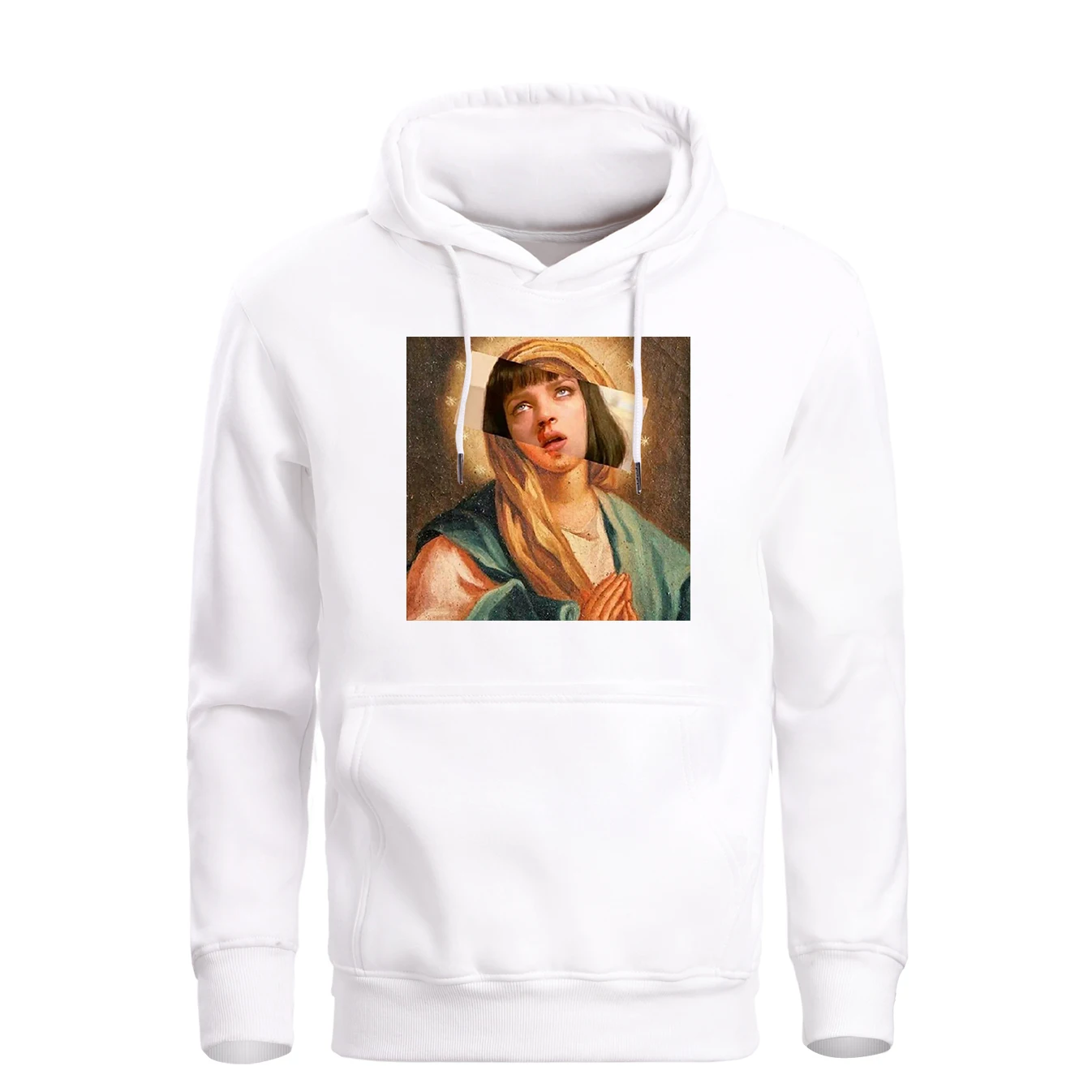 Pulp fiction& Virgin Mary, забавные толстовки с капюшоном, мужские свитшоты, новинка, весна-осень, флисовая толстовка с капюшоном в стиле хип-хоп, уличная одежда, брендовая толстовка с капюшоном - Цвет: White