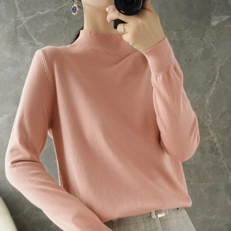 

Knitted Jumper Autumn Winter Tops Turtleneck Casual Sweaters Women Solid fashion thin pullover Ladies winter sweaters