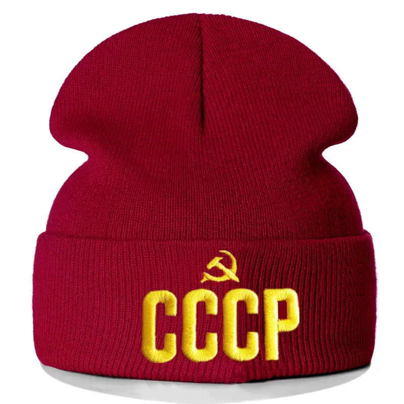 Русский, СССР хлопковые брюки, с вышивкой, повседневные шапочки для Для мужчин Для женщин вязаная зимняя однотонная шляпа в стиле хип-хоп головные уборы Skullies шляпа Кепка в стиле унисекс