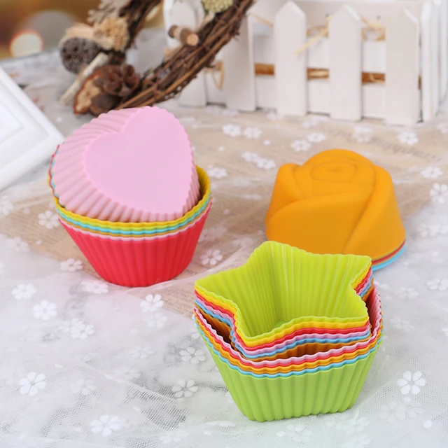 12pcs Silicone Mold Heart Muffin Cupcake Silicone Forms 7cm Cupcake Mold  Heat Resistant Cake Decoration Molds Tools Baking Dish