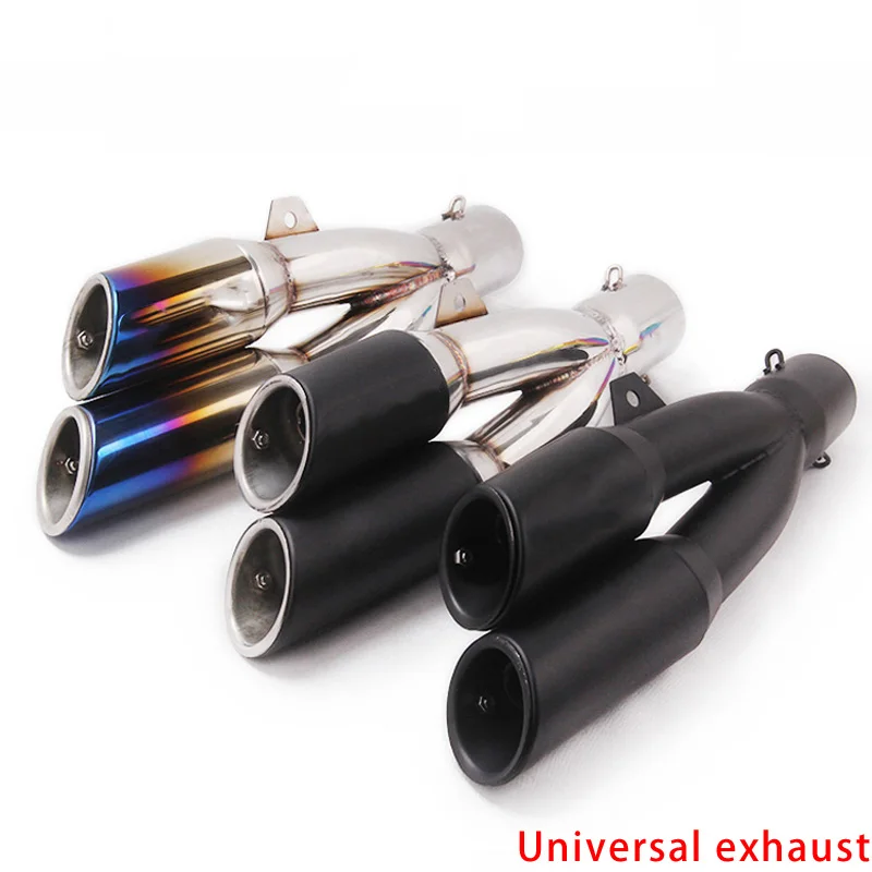 51mm Motorcycle Exhaust Pipe Muffler Escape Moto Double Hole with db killer For 300 ER6N RSV4 R3 R25 CBR250 | Автомобили и