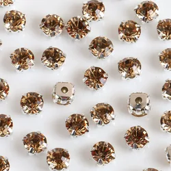 Elegant Silver Claw Sew-On Round Rhinestones for DIY Needlework and Wedding Attire (Crystal yellow)