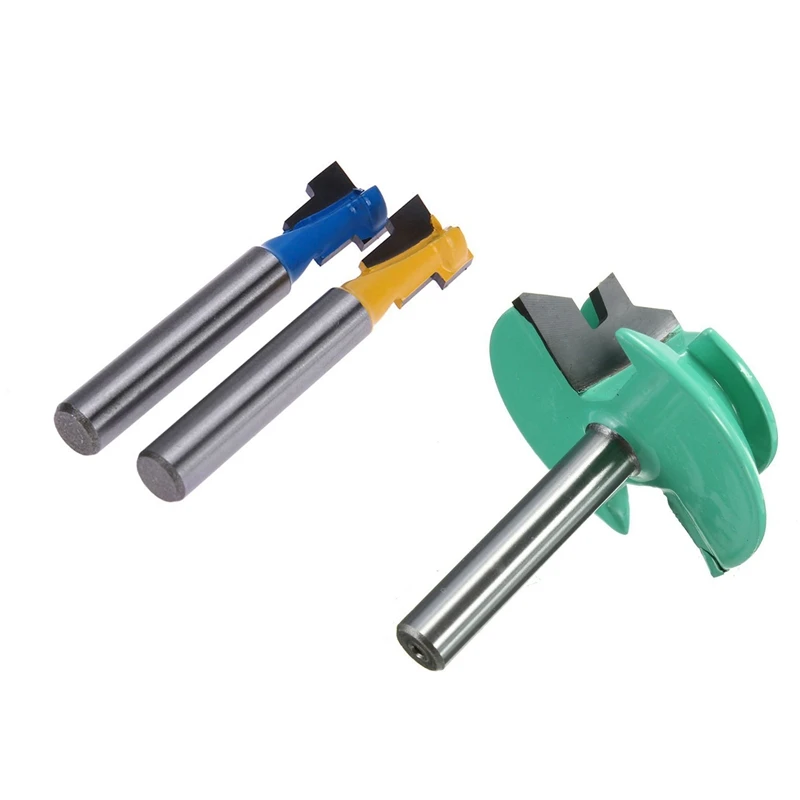 1Pcs 1/4 Inch Shank Miter Block Router Bit 45 Degree 1-1 / 2 Inch Diameter& 1Set 1/4 Inch Shank T-Slot Cutter Bit Steel Handle