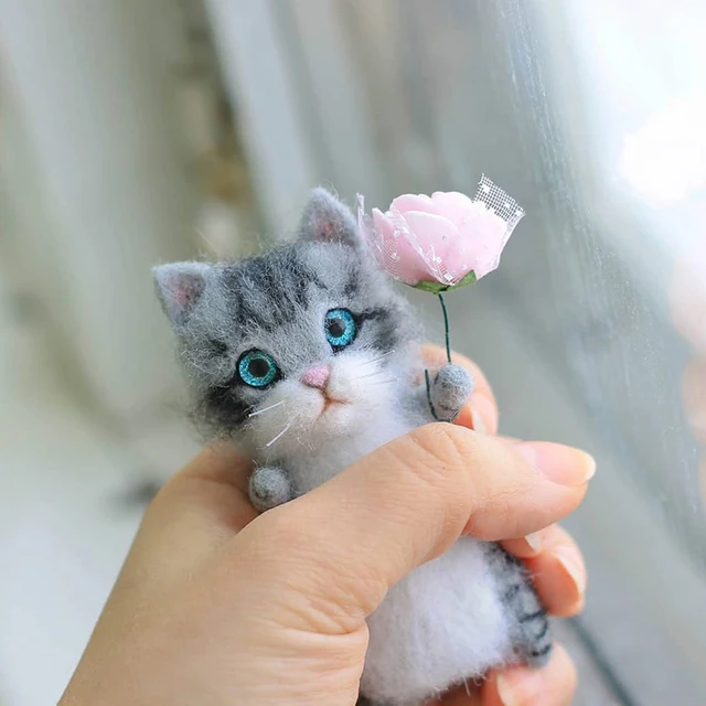 Cute And Interesting Handmade Toys DIY Wool Felt Cat Kits Unfinished Plush Doll Poking Music Toy Gift Non-finished Product 5
