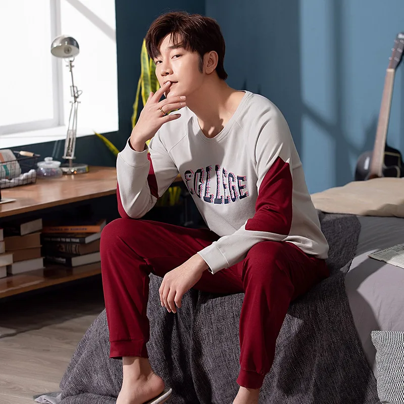 Autumn Plus Size 100% cotton Pullover pyjamas men pijamas hombre long-sleeve casual Sleepwear men homewear pajamas sets for male Autumn Plus Size 100% cotton Pullover pyjamas men pijamas hombre long-sleeve casual Sleepwear men homewear pajamas sets for male