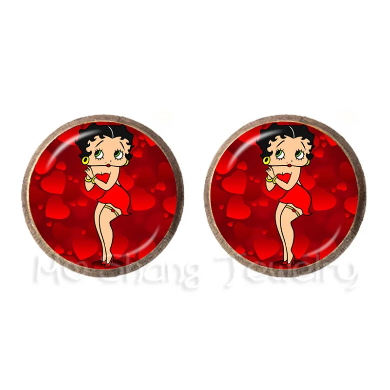 Новое поступление милые очаровательные Betty Boop детские милые серьги-гвоздики мультфильм Античная бронза с покрытием серьги гвоздики для друзей - Окраска металла: 18