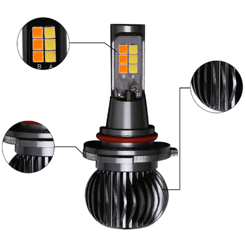 2 шт., противотуманная фара, светодиодный автомобильный светильник, H1, H3, H4, H7, H8, H11, 9005, 9006, 880, 881, лампа, два цвета, автомобильный противотуманный светильник, s 12 В, 3000 К, белый, желтый, янтарный