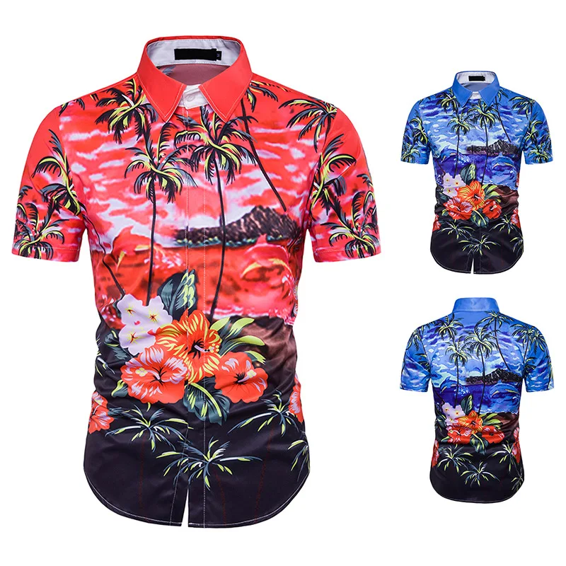 

New Style Men 3D Printed Design Palm Beach Printed Slim Fit MEN'S Short-sleeved Shirt DC4