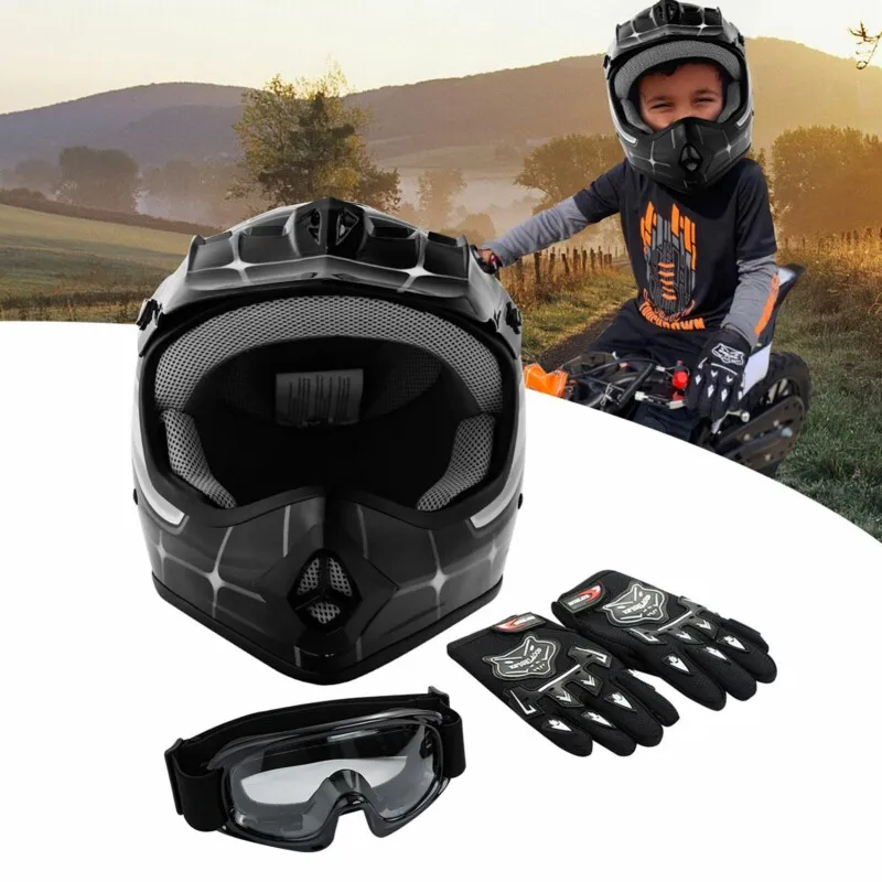 Motorcycle DOT Youth Kids Helmet Black 