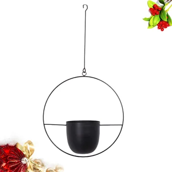 

Iron Hanging Flower Pot Decorative Swinging Flower Basket Wall Hanging Flower Pot (Black Circular)