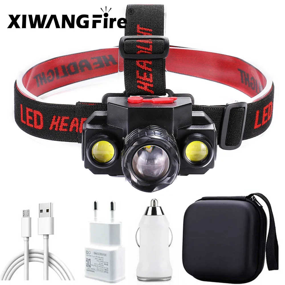 Portable T6 COB Headlamps 4 Modes 18650 Head Flashlight USB Rechargeable Handband Lights Zoomable Mini Fishing Headlights | Лампы и