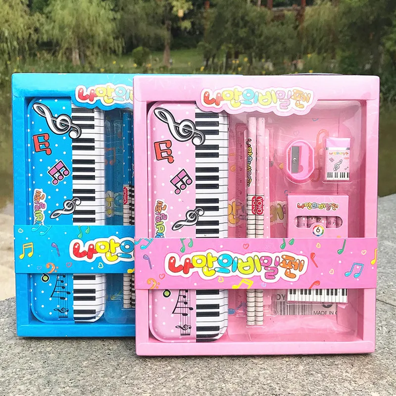 

1 Set Music Piano Keyboard Pencil Case Ruler Eraser Sharpener Pencil 7 In 1 Gift Stationery Set for Boy Girls Kids School Supply