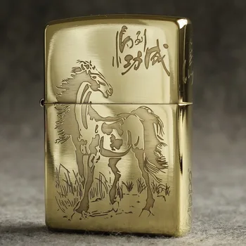 

Free shipping oil lighter original Kerosene lighter carving copper windproof cigarette lighter cigar lighter gift for men