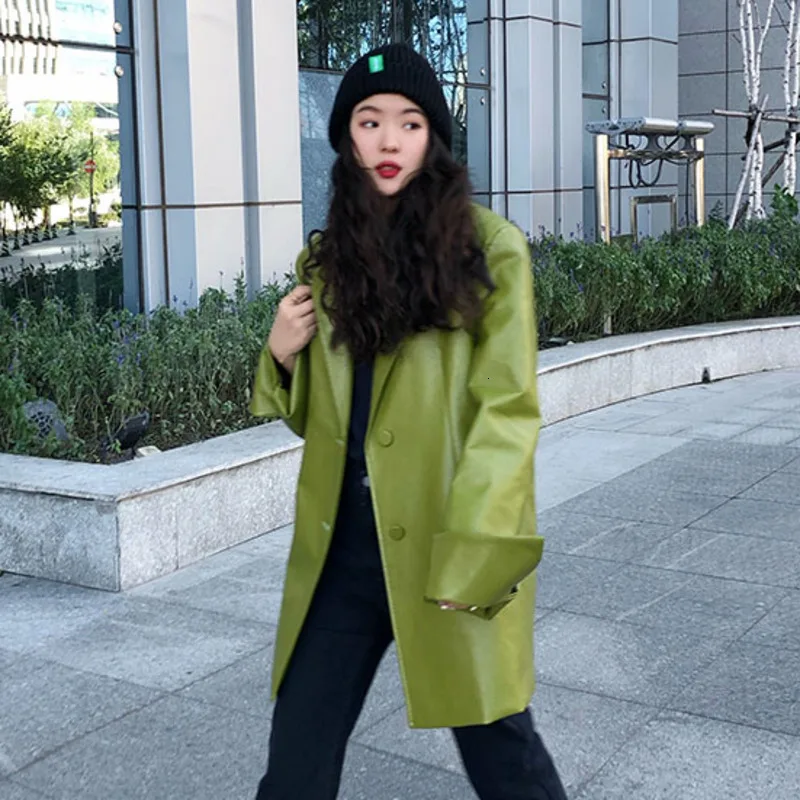 

LANMREM 2020 Spring New Pu Leather Jacket Female Korean Version Of The Loose Lapel Single-breasted Coat 19B-a564