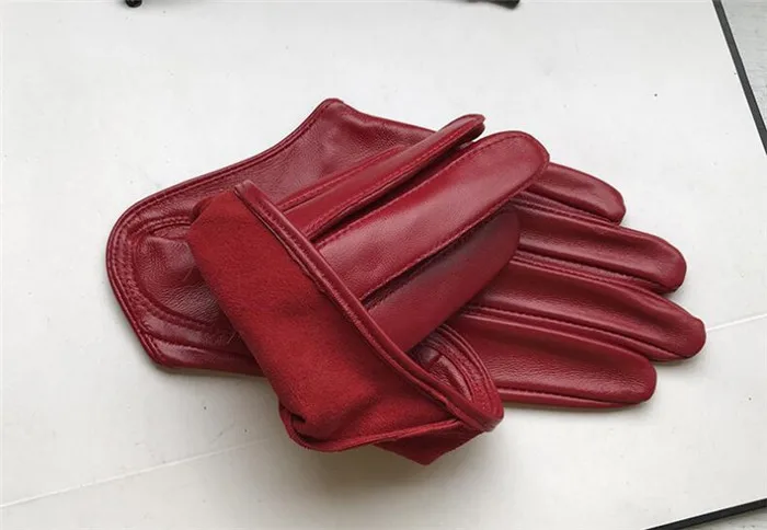Женские перчатки из натуральной овечьей кожи, Короткие Стильные черные элегантные женские варежки - Цвет: Бургундия