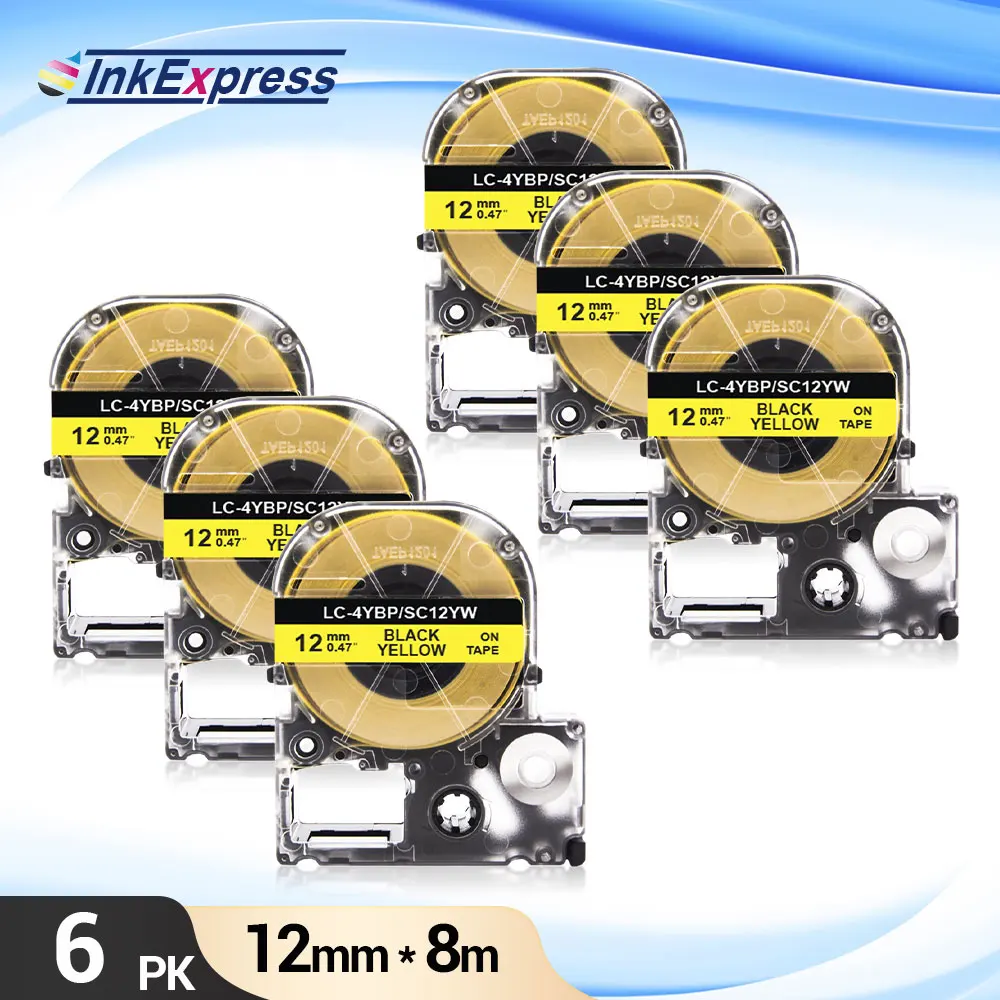 InkExpress SC12YW Tape for Epson SC12YW LK 4YBP 12mm Black on Yellow