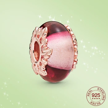 

Real 925 Sterling Silver Beads Bracelet Floral Texture Red Glazed Beads Fit Original silver Suitable for Women To Wear Jewelry