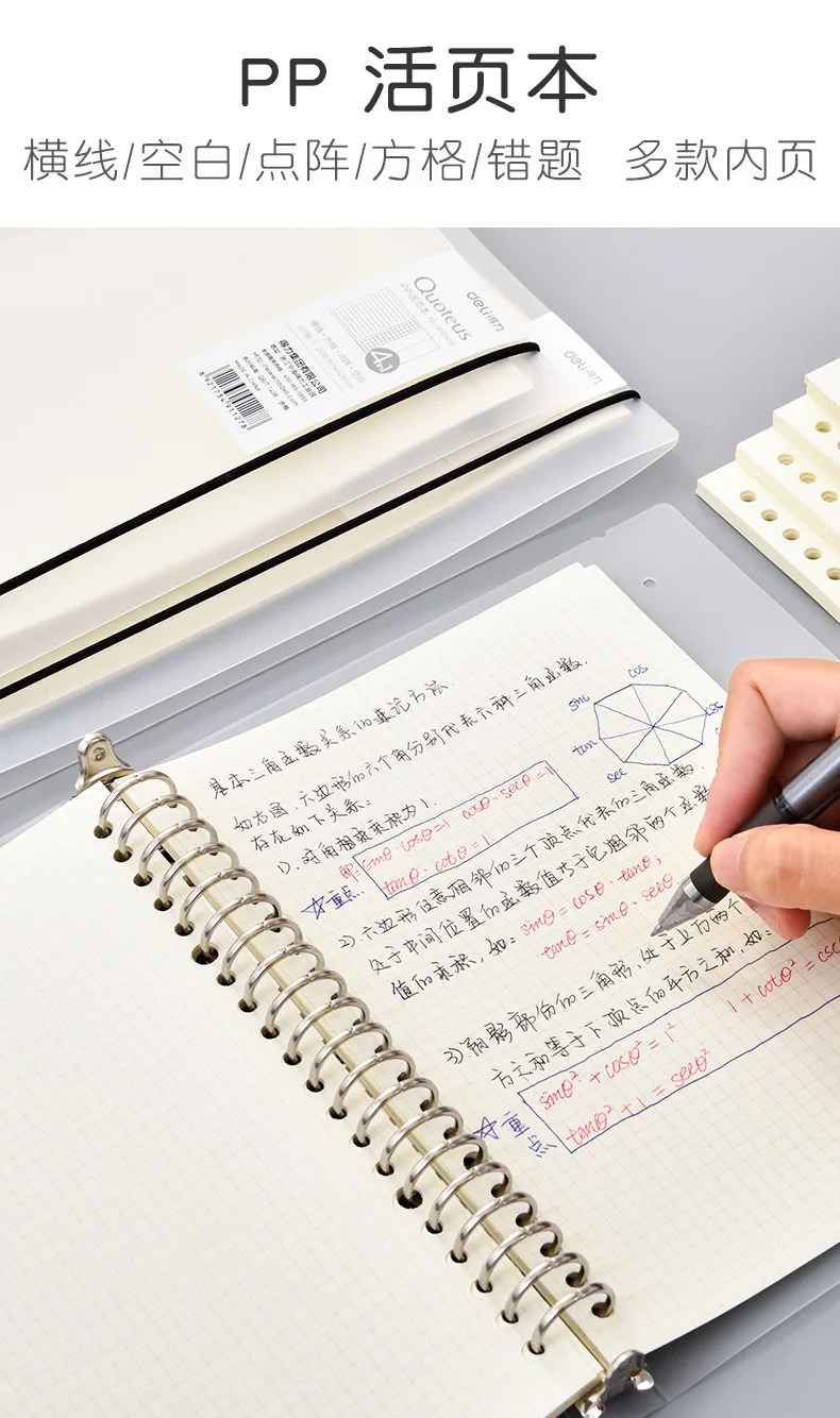 Deli notebook B5 notebook Leaflet Cornell Coil decontructable Book студентов неправильная тематическая сетка