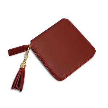 

2020 Fashion Fringe Women Short Wallets Simple Square Zipper Small Wallet Luxury Designer Ladies Coin Purse Pure Color Clutch