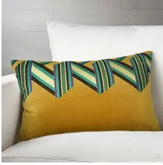 

Ribbon embroidery New classical post-modern yellow color embroidery 30x50 cushion cover