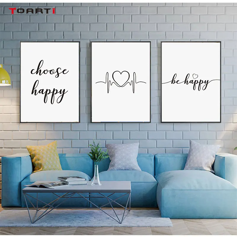 Вдохновляющая жизнь Цитата принты плакаты Be Happy буквы холст живопись Современные настенные картины для гостиной спальни домашний декор