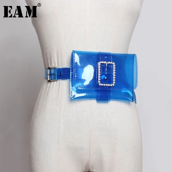 

[EAM] Multicolor Blue Mini-bag Split Joint Long Wide PVC Belt Personality Women New Fashion Tide All-match Spring 2020 1U225