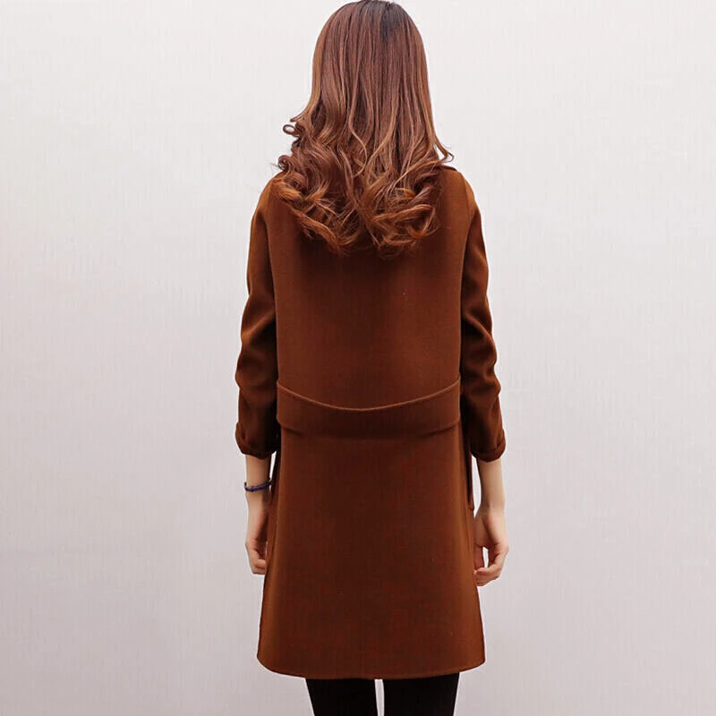 S-3XL Women Casual Autumn Winter Solid Long Sleeves Coat Ladies Wool Blends Slim Jacket Girls Elegant Daily Street Coats