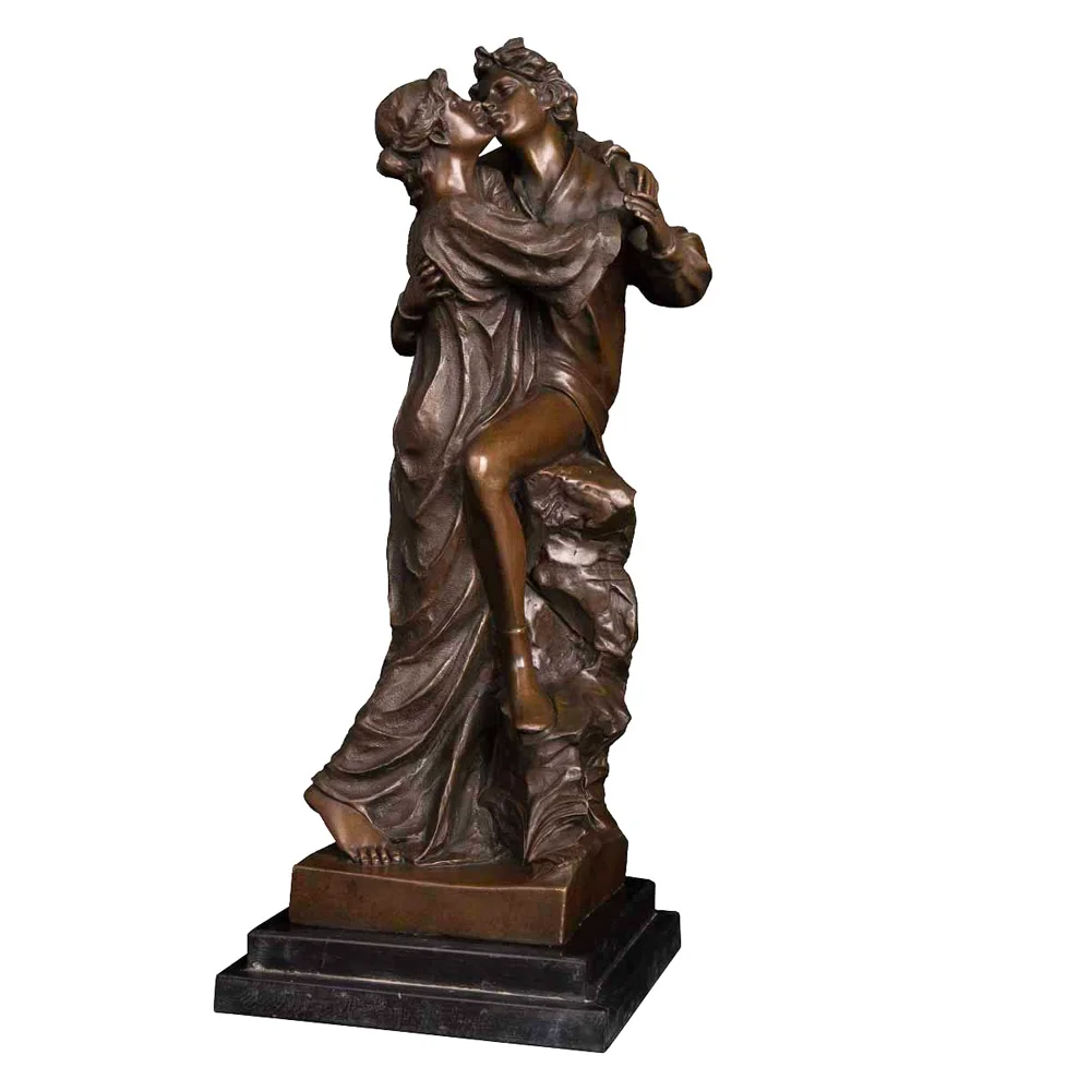 Bronze Lovers Kiss Statue Sculpture Romantic Woman Men Couple Figurine Art Wedding Anniversary