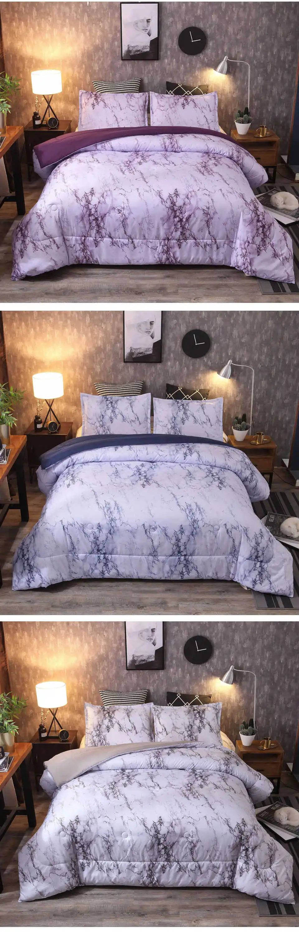 Yimeis Bedding Set 3d Geometric Queen Bed Set Plain Weave Luxury Bedding Set Duvet Cover Sets 3pcs Marble BE45210